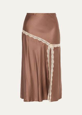 LoveShackFancy Emmabelle Lace-Trim Silk Midi Skirt