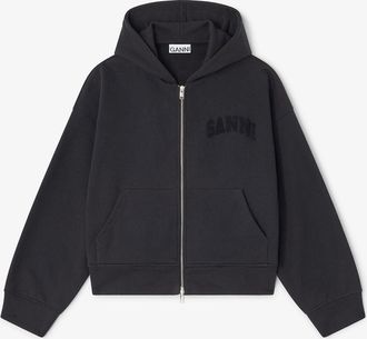 Ganni Black Two-way Zip Hoodie - Size XL Organic Cotton
