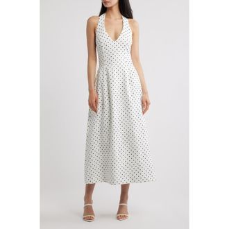 Odd Muse Polka Dot Halter Neck Midi Dress in White Polka Dot at Nordstrom, Size X-Small