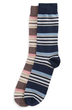 Barbour Assorted 2-Pack Summer Stripe Cotton Blend Dress Socks in Pink/Navy Stripe at Nordstrom, Size Medium