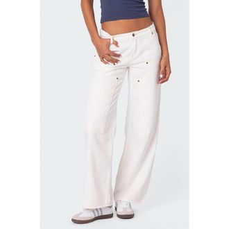 Edikted Ayla Low Rise Carpenter Jeans in White at Nordstrom, Size X-Small