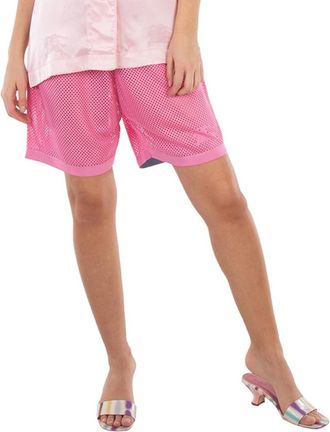 Burberry Bubblegum Pink Olivier EKD-Motif Mesh Shorts, Size XX-Large