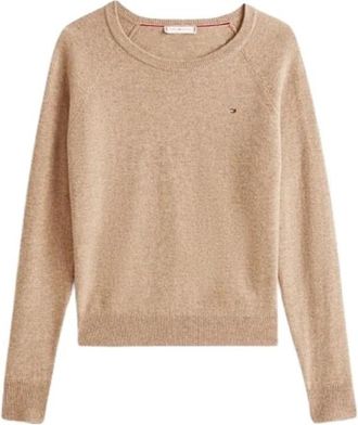 Tommy Hilfiger Truien - Dames - Ronde hals truien - Beige - S - Leer - Truien & Vesten