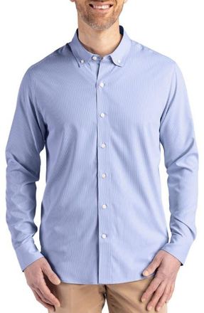 Cutter & Buck Skyline Epic Confidence Stripe Stretch Button-Down Shirt in Tour Blue/white at Nordstrom, Size 4Xlt