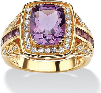 Palm Beach Jewelry 3.83 TCW Cushion-Cut Genuine Purple Amethyst and CZ Halo Ring in 14k Gold-plated