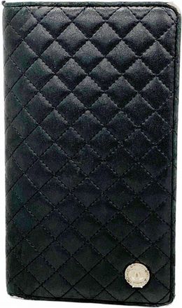 Chanel Black Leather Long Wallet (Bi-Fold) (Pre-Owned)