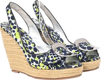 Roger Vivier Womens Coated/Waterproof Canvas Slingback Summer Wedge (Authentic Pre-Loved)