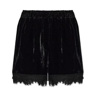 Ganni Shorts de terciopelo con ribete de encaje - Shorts - Mujer - Negro - XS
