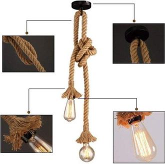 OEM L&aacute;mpara Colgante Vintage Cuerda C&aacute;&ntilde;amo 2 Cabezales (1,5 + 1,5 Metros) Casquillo E26/e27, Techo Retro Cuerda C&aacute;&ntilde;amo Vintage Iluminaci&oacute;n Comedor