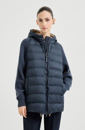Brunello Cucinelli Nylon hooded down jacket in Blue at Nordstrom, Size 46 It
