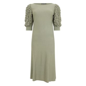 Alberta Ferretti Midi Jurk met Pofmouwen - Dames - Casual kleedjes - Groen - S - Wol - Kleedjes