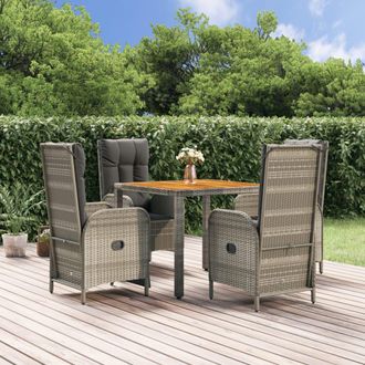 vidaXL Set Comedor De Jard&iacute;n 5 Piezas Con Cojines Rat&aacute;n Sint&eacute;tico Gris Vidaxl