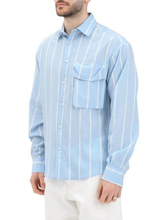 Yes London Light Blue Viscose Cotton Men Shirt
