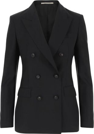 Tagliatore Blazers, female, Blue, M, Stretch Wool Double-breasted Jacket