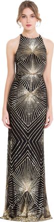 Angel Fashions Womens Ggeometry Column Evening Dresses Art Deco Gold Sequin Size 24