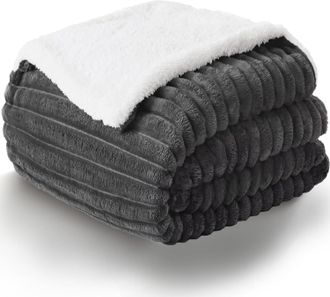 OEM Manta De Forro Polar Sherpa De 150 &times; 200 Cm, Gris Antracita, Reversible, Gruesa, Suave, Para Cama De Matrimonio O Sof&aacute;