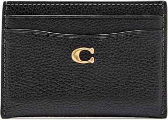 Coach Logo Pebbled Leather Card Holder - Black - One Size