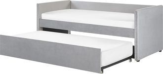 Beliani Cama Con Somier De Terciopelo Gris Claro 90 X 200 Cm Nido Listones Tachuelas Troyes