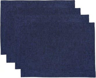 Solino Home Linen Placemats Set of 4, 14 x 19 Inch for Dining Table, Holiday and Everyday Table Decor - Athena in Chambray Navy at Nordstrom, Size