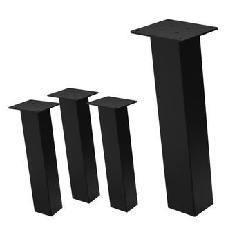 ML Design Set 4x patas de mesa 42 cm inclinadas de acero 8x8 cm negro brillante