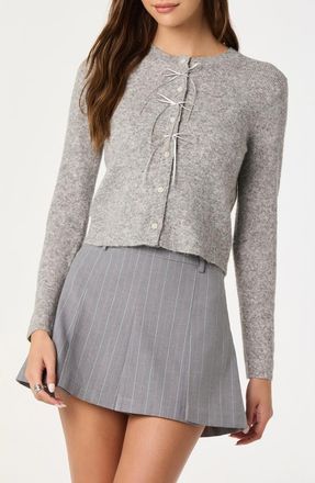 ASTR the Label Satin Bow Knit Cardigan in Grey at Nordstrom, Size X-Small