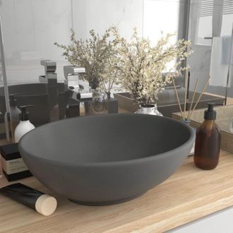 vidaXL Vidaxl - Lavabo De Lujo Ovalado Cer&aacute;mica Gris Oscuro Mate 40x33 Cm