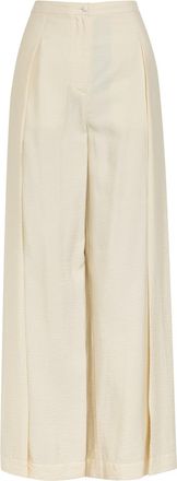 Emporio Armani Pleated Wide-leg Trousers - Cream - 48 (UK16 / XL)
