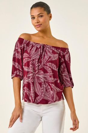 Roman Floral Puff Print Bardot Top