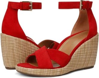 Vionic Womens Vionic Marina Dress Sandals Red Suede Ankle Strap Wedge Heel ZAP2070