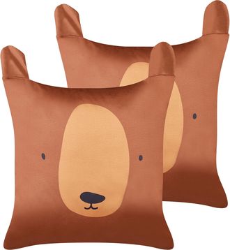 Beliani Beliani - Conjunto De 2 Cojines Decorativos Infantiles De Algod&oacute;n Cuadrados De 45 X 45 Cm Con Forma De Oso Animal Funda Extra&iacute;ble Marr&oacute;n Teddybear