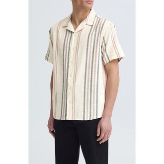 Solid Isai Stripe Linen Blend Camp Shirt in Bungee Cord at Nordstrom, Size Xx-Large