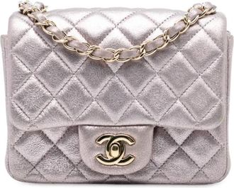 Chanel Borsa a tracolla Mini Square Classic in pelle di vitello iridescente 2014-2015 - Rosa