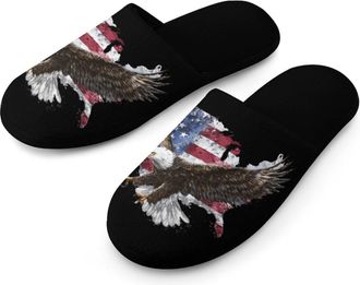 Generic USA Ea-gles Flag Mens Slippers Warm Non-Slip Houes Shose Spa Slipper for Home Bedroom