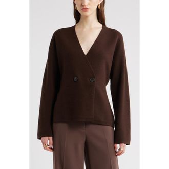 Nordstrom Double Breasted Merino Wool Blend Cardigan in Brown Coffee at Nordstrom Rack, Size X-Small