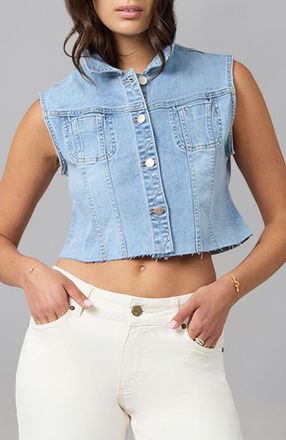 Lola Jeans Gabbie Cropped Denim Vest in Stone Blue Skyline at Nordstrom, Size X-Large