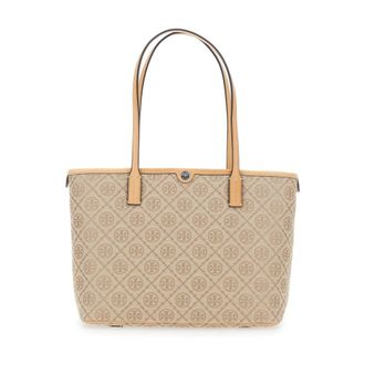 Tory Burch T Monogram Small Zip Tote - female - Tory Burch - Shopping Bags - Beige - ONE SIZE - Bags