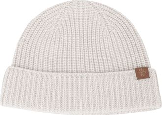 Eleventy Ribbed Cashmere Beanie with Folded Cuff and Logo Patch