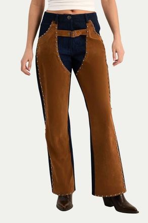 NASTY GAL Denim Studded Suedette Mix Chap Jean in Indigo at Nordstrom, Size 2