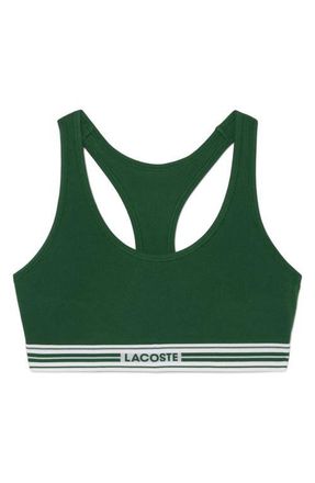 Lacoste Racerback Padded Stretch Cotton Bralette in Green at Nordstrom, Size X-Small