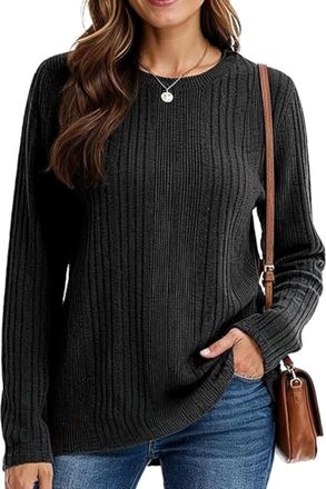 Re Tech UK Cozy Womens Ribbed Knitted Long Sleeve Jumper Top - Perfect for Autumn Winter - Ladies Sweaters - Warm Sweatshirt - Casual Round Neck, Black, sm