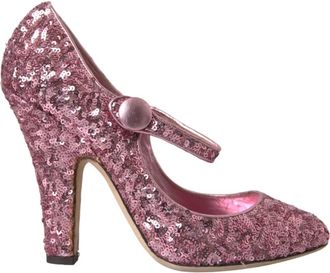 Dolce & Gabbana Roze Sequin Mary Jane Hoge Hakken - Dames - Pumps - Roze - 39 EU - Leer - Schoenen