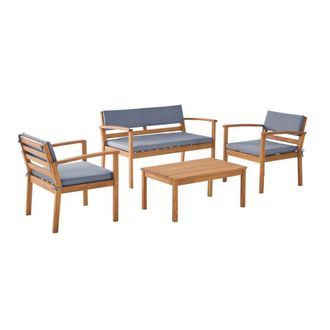 Sweeek Conjunto de jard&iacute;n de madera de acacia, 4 plazas, gris
