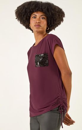 Roman Sequin Pocket Side Ruched T-Shirt
