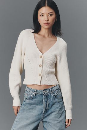 Pilcro Puff-Sleeve V-Neck Cardigan Sweater