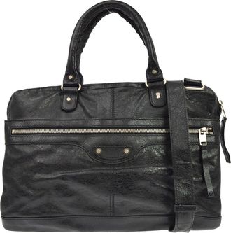 Balenciaga Mini Folder Leather Black Leather Handbag (Pre-Owned)