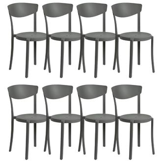 Beliani Conjunto De 8 Sillas De Comedor Gris Oscuro Polipropileno Ligero Resistente Vieste