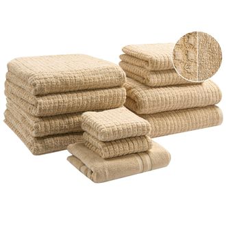 Beliani Beliani - Conjunto De 11 Toallas De Ba&ntilde;o De Algod&oacute;n Suave De Torsi&oacute;n Baja Con Alfombrilla De Ba&ntilde;o Beige Arena Atai