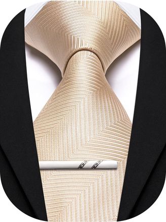 Barry.Wang Plaid Ties Mens Silk Necktie and Tie Clip Checkered Tie for Wedding Party Business Formal, Tan, One size