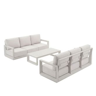 Kerama Conjunto de jard&iacute;n 6 plazas de aluminio blanco y cojines grises