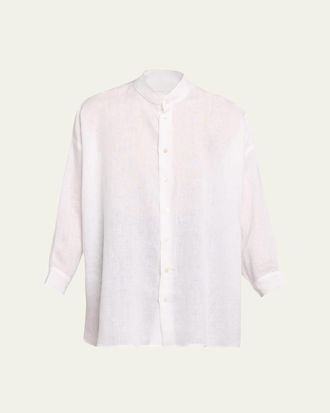 Eskandar Wide A-Line Collarless Classic Shirt - Long Plus Length